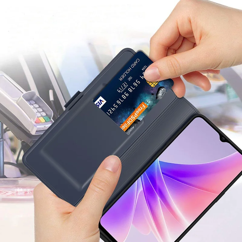 iPhone 17 Pro Max Hülle Stoßfest TPU Innenschale Leder Handyhülle Kartenfach - Blau