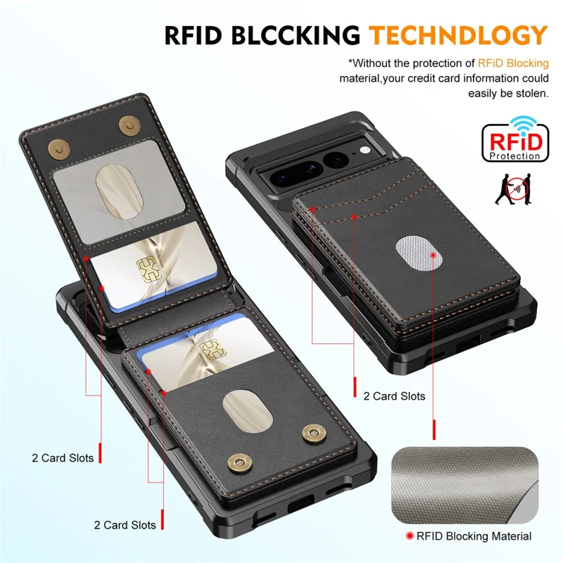 For Google Pixel 7 Pro 5G Magnetic Case Detachable Card Slot Kickstand Leather + TPU Phone Cover - Black