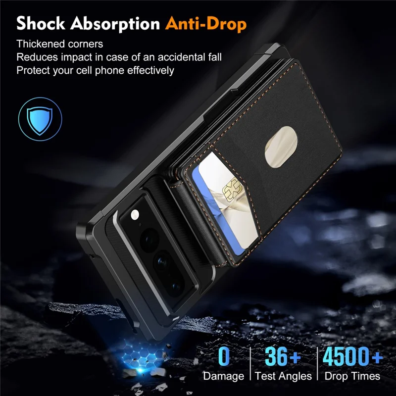 For Google Pixel 7 Pro 5G Magnetic Case Detachable Card Slot Kickstand Leather + TPU Phone Cover - Black