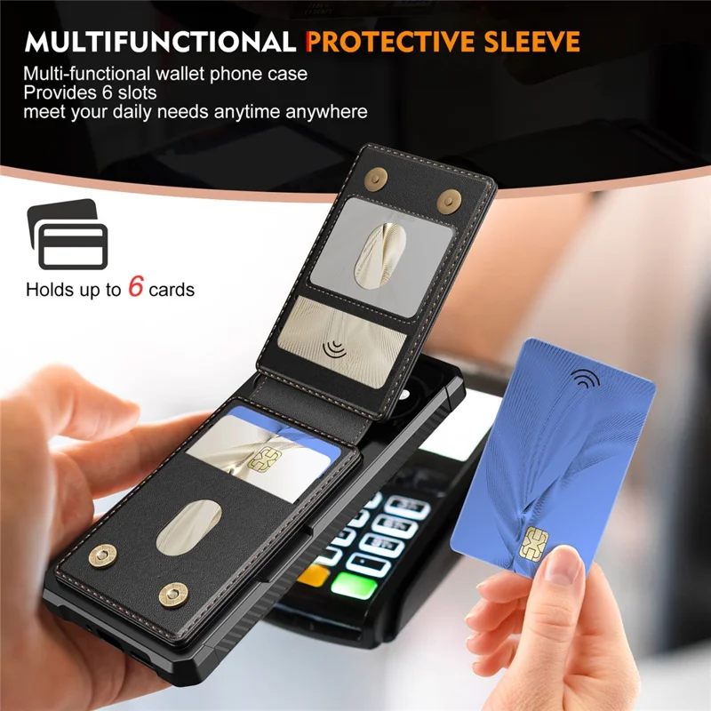 For Google Pixel 9  /  9 Pro Magnetic Case Detachable Card Slot Kickstand Leather + TPU Phone Cover - Black