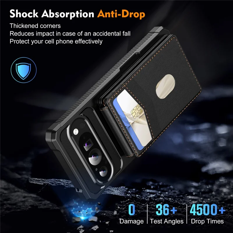 For Google Pixel 9 Pro XL Magnetic Case Detachable Card Slot Kickstand Leather + TPU Phone Cover - Black