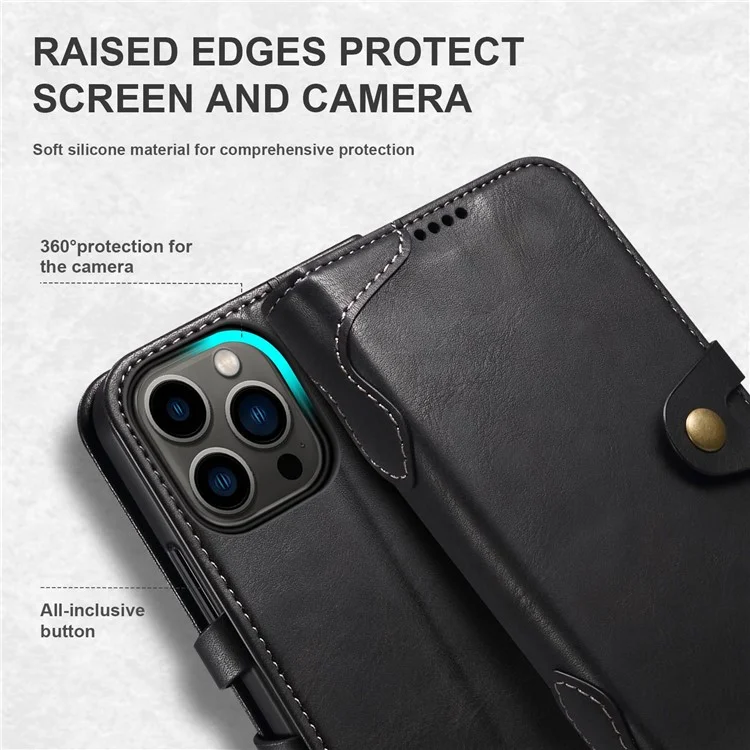 Suteni Q03 Serie Case de Teléfono a Prueba de Caída Para Iphone 14 Pro Max, Cierre de Cuero PU Cierre Protector de Caparazón de la Billetera Flip Soport - Negro