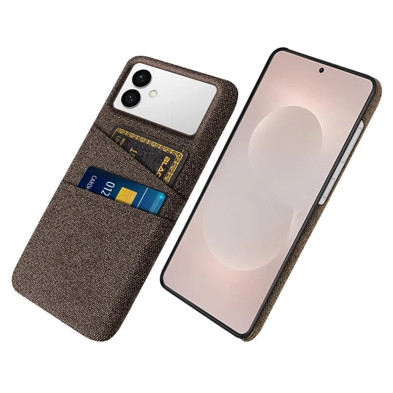 For Samsung Galaxy S26 Edge Case Cloth + Hard PC Phone Cover with Dual Card Slots - Brown