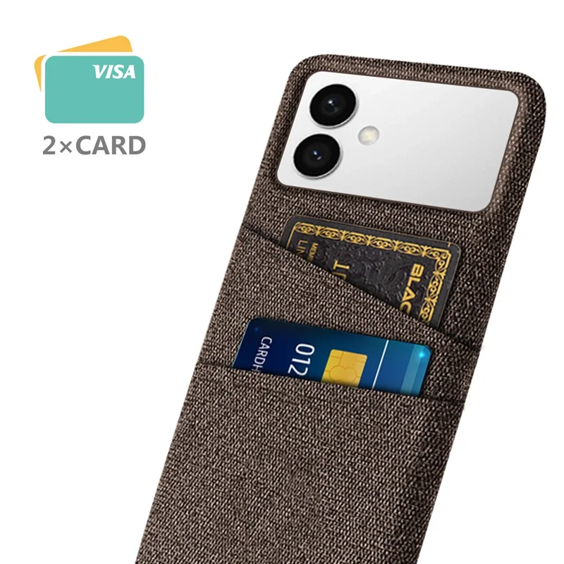 For Samsung Galaxy S26 Edge Case Cloth + Hard PC Phone Cover with Dual Card Slots - Brown