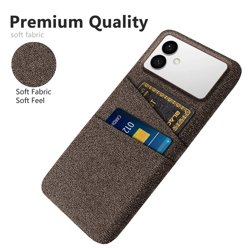 For Samsung Galaxy S26 Edge Case Cloth + Hard PC Phone Cover with Dual Card Slots - Brown
