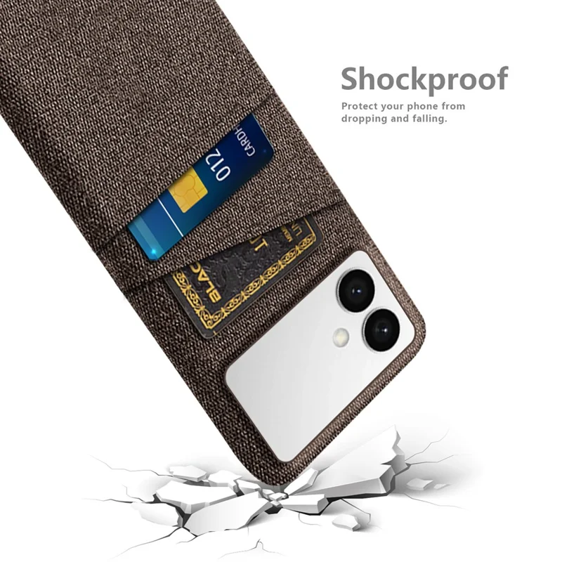 For Samsung Galaxy S26 Edge Case Cloth + Hard PC Phone Cover with Dual Card Slots - Brown