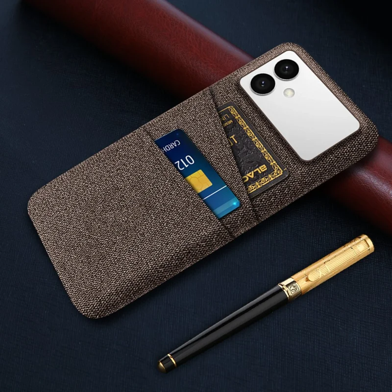 For Samsung Galaxy S26 Edge Case Cloth + Hard PC Phone Cover with Dual Card Slots - Brown