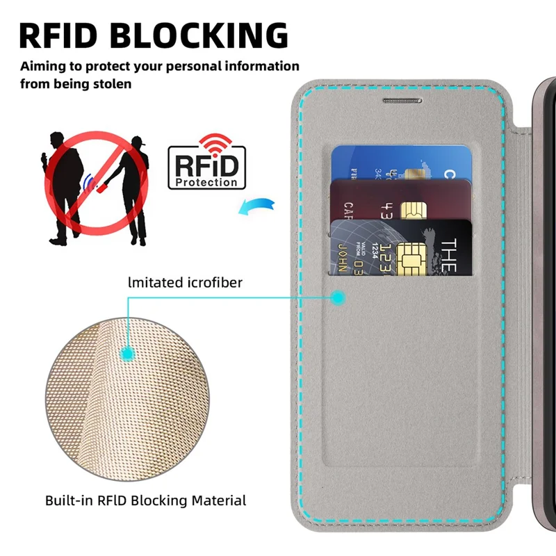 Capa para Samsung Galaxy S25 FE Compatível com MagSafe, Carteira de Couro com Bloqueio RFID, Capa com Anel Rotativo e Suporte - Cinza Titânio