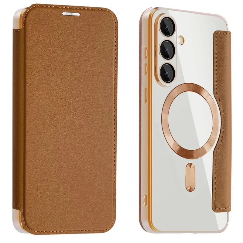 Funda para Samsung Galaxy S25 FE Compatible con MagSafe Titular de tarjeta RFID Bloqueo Cubierta de teléfono de cuero - Marrón