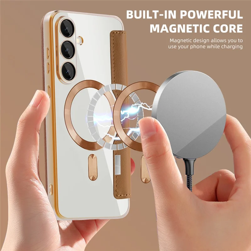 Funda para Samsung Galaxy S25 FE Compatible con MagSafe Titular de tarjeta RFID Bloqueo Cubierta de teléfono de cuero - Marrón