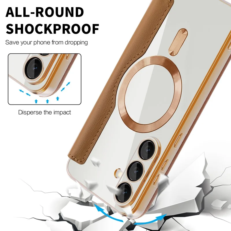 Funda para Samsung Galaxy S25 FE Compatible con MagSafe Titular de tarjeta RFID Bloqueo Cubierta de teléfono de cuero - Marrón