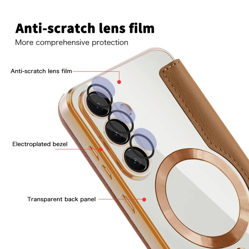 Funda para Samsung Galaxy S25 FE Compatible con MagSafe Titular de tarjeta RFID Bloqueo Cubierta de teléfono de cuero - Marrón