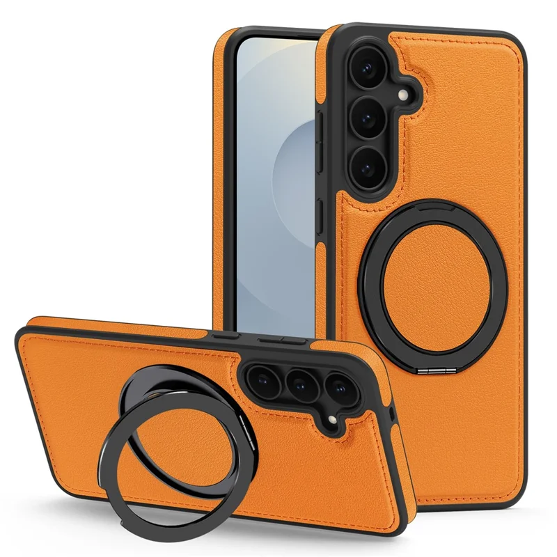 Custodia Samsung Galaxy S25 FE con Anello Supporto Compatibile con MagSafe Copertura Posteriore in Pelle PU - Arancione