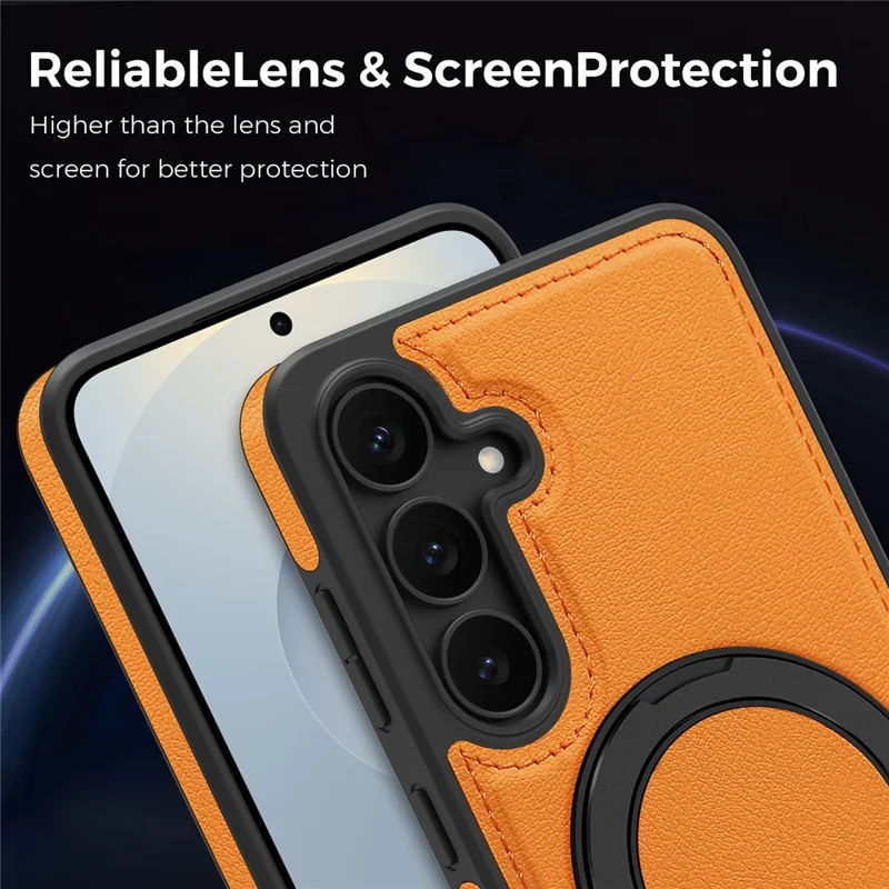Custodia Samsung Galaxy S25 FE con Anello Supporto Compatibile con MagSafe Copertura Posteriore in Pelle PU - Arancione