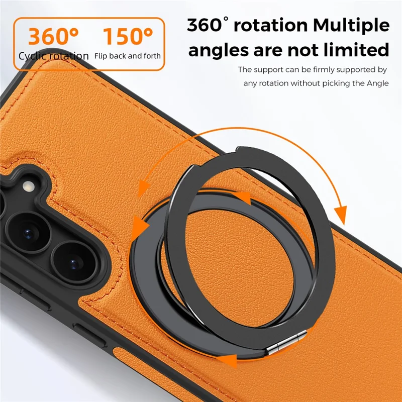 Custodia Samsung Galaxy S25 FE con Anello Supporto Compatibile con MagSafe Copertura Posteriore in Pelle PU - Arancione