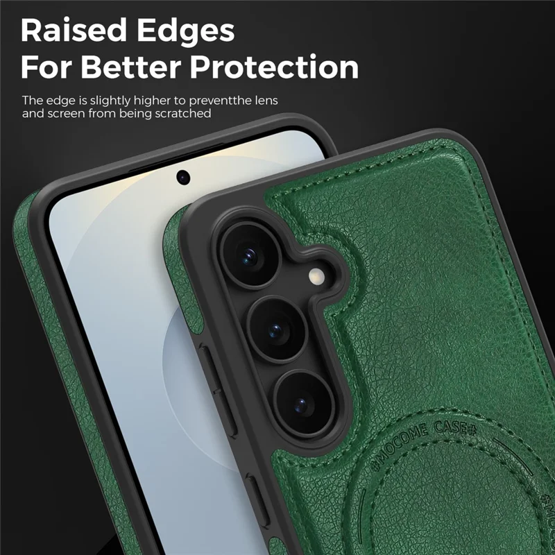 Чехол для Samsung Galaxy S25 FE совместимый с MagSafe, кожаная задняя крышка с подставкой - темно-зеленый