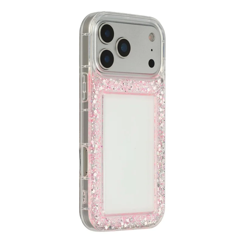 Capa iPhone 17 Pro Max Glitter Epoxy Soft TPU Capa Traseira Transparente - Rosa