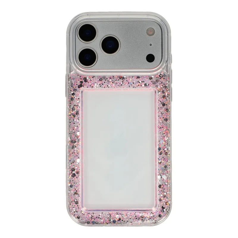 Capa iPhone 17 Pro Max Glitter Epoxy Soft TPU Capa Traseira Transparente - Rosa