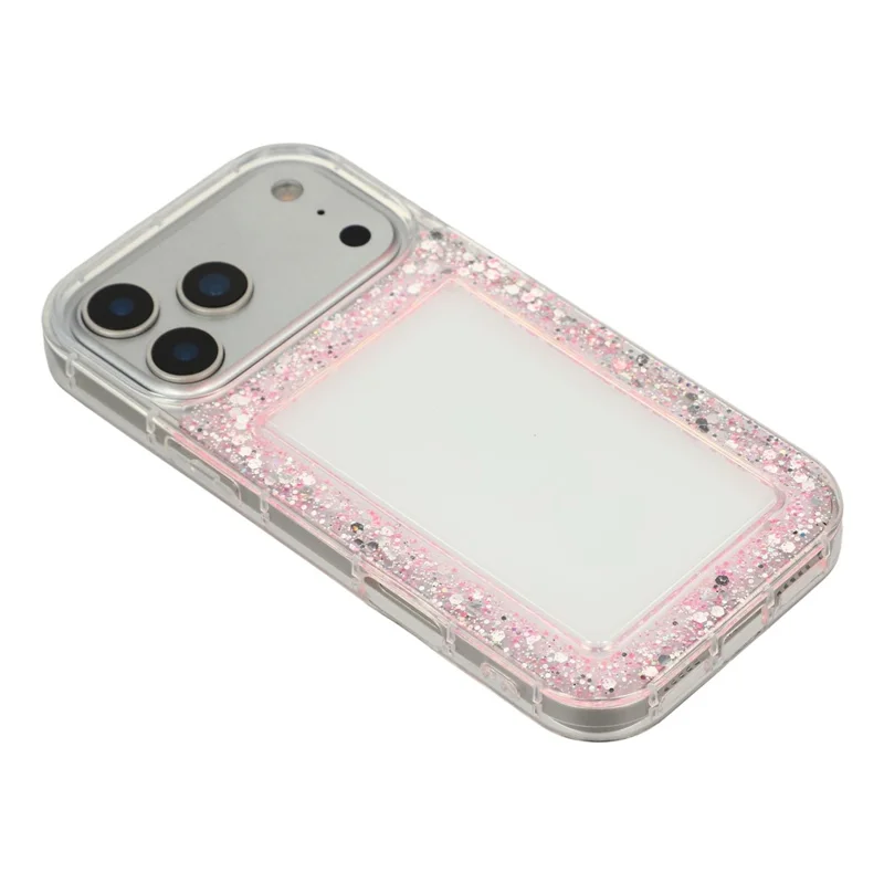 Capa iPhone 17 Pro Max Glitter Epoxy Soft TPU Capa Traseira Transparente - Rosa