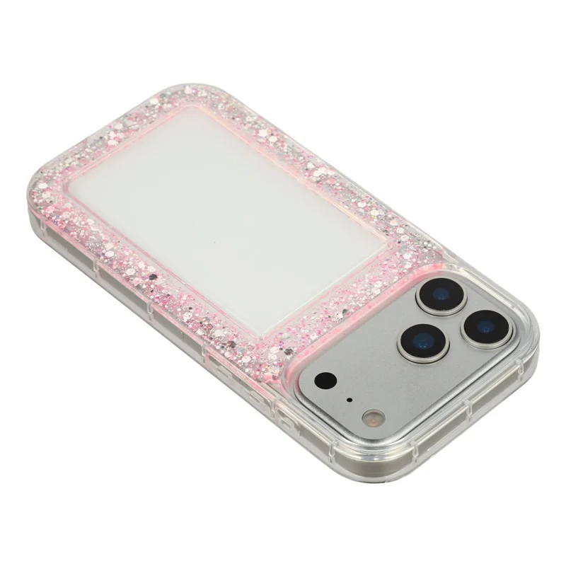 Capa iPhone 17 Pro Max Glitter Epoxy Soft TPU Capa Traseira Transparente - Rosa