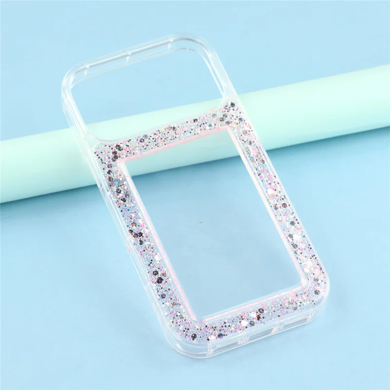 Capa iPhone 17 Pro Max Glitter Epoxy Soft TPU Capa Traseira Transparente - Rosa