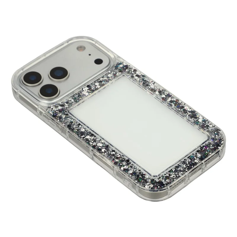 For iPhone 17 Pro Max Case Glitter Epoxy Soft TPU Clear Back Cover - Black