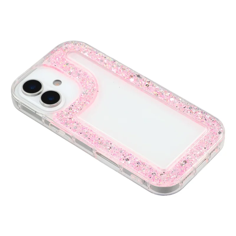 For iPhone 17 Case Glitter Epoxy Soft TPU Clear Back Cover - Pink