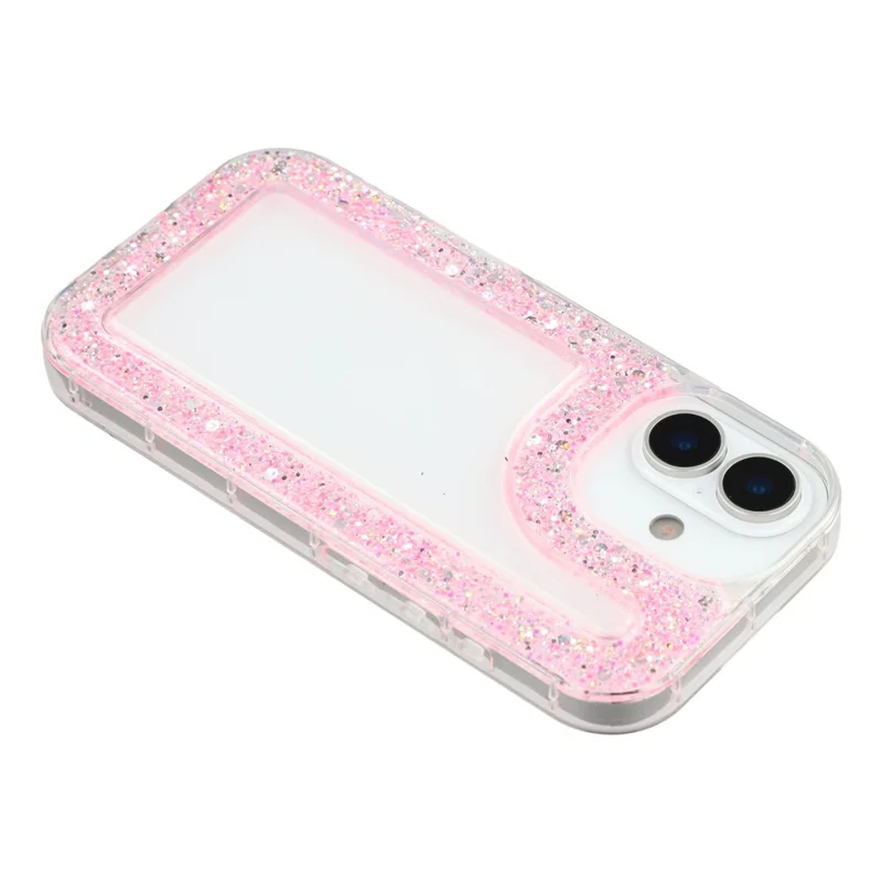 For iPhone 17 Case Glitter Epoxy Soft TPU Clear Back Cover - Pink
