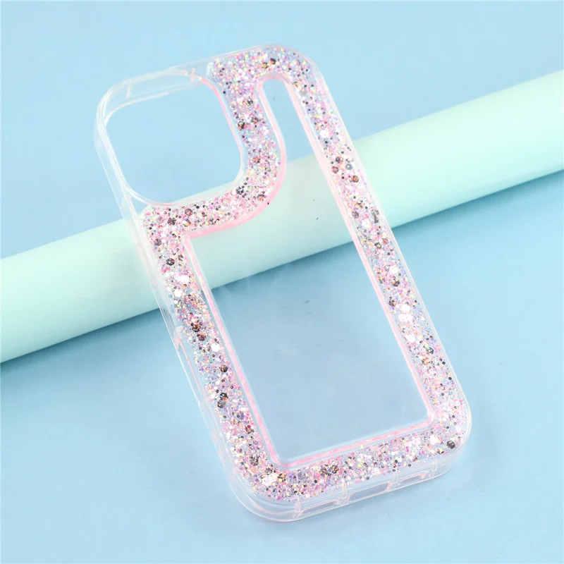 For iPhone 17 Case Glitter Epoxy Soft TPU Clear Back Cover - Pink