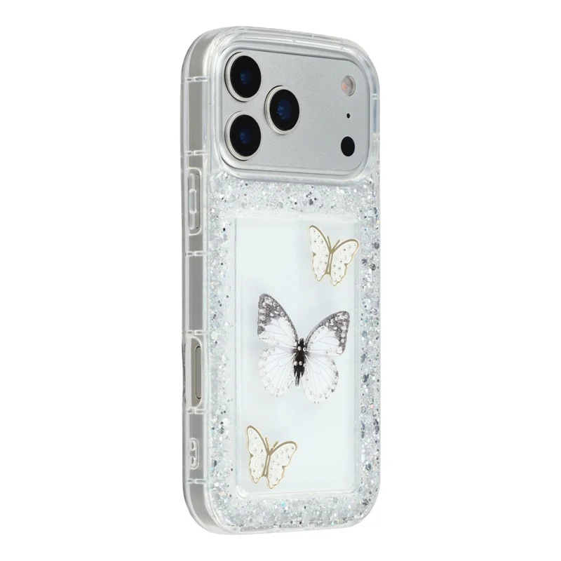 Чехол для iPhone 17 Pro DIY Butterfly Glitter Epoxy Soft TPU Задняя крышка телефона - Белый