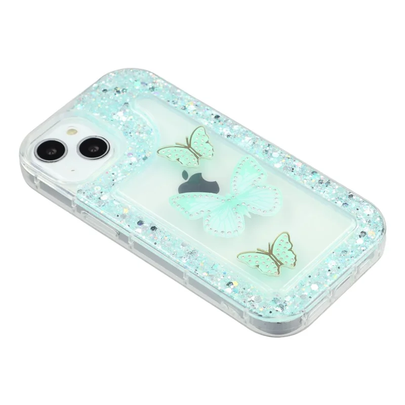 iPhone 13 Hülle DIY Schmetterling Glitzer Epoxid Weiche TPU Handyhülle - Grün