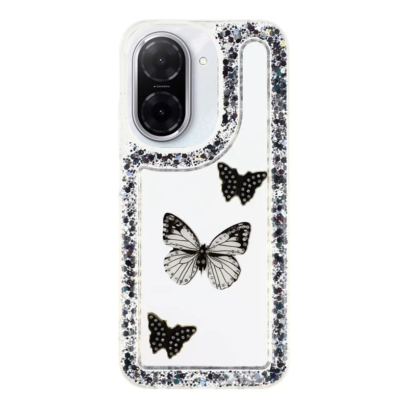 Cover posteriore per telefono in TPU morbido con farfalla glitter in resina epossidica fai-da-te per Xiaomi Redmi A5 4G (171,7 mm) - Nero