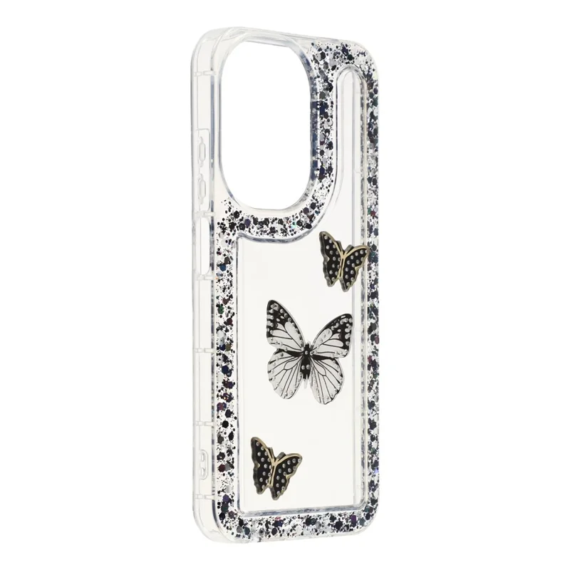 Cover posteriore per telefono in TPU morbido con farfalla glitter in resina epossidica fai-da-te per Xiaomi Redmi A5 4G (171,7 mm) - Nero