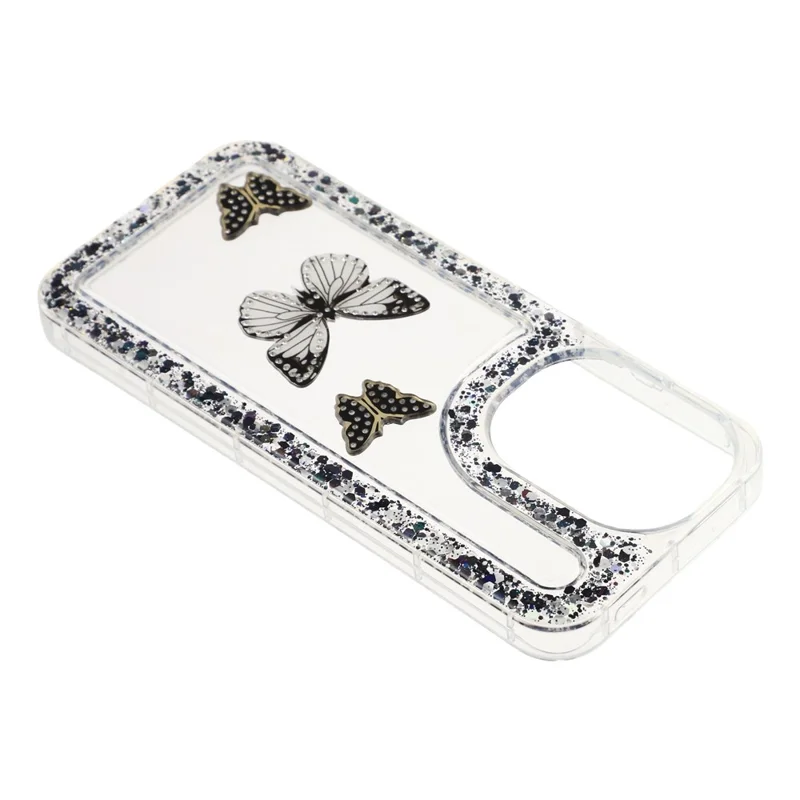 Cover posteriore per telefono in TPU morbido con farfalla glitter in resina epossidica fai-da-te per Xiaomi Redmi A5 4G (171,7 mm) - Nero