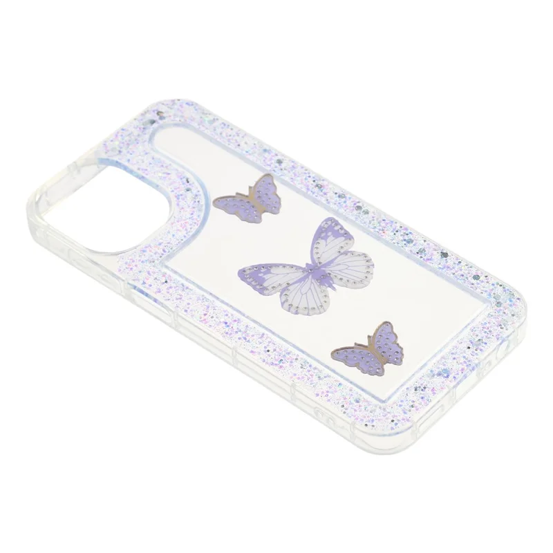 Étui Samsung Galaxy A06 4G DIY Papillon Paillettes Époxy Souple TPU Couverture Arrière de Téléphone - Violet