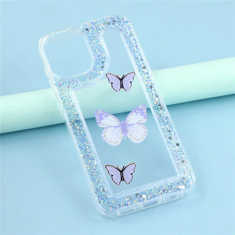 Étui Samsung Galaxy A06 4G DIY Papillon Paillettes Époxy Souple TPU Couverture Arrière de Téléphone - Violet