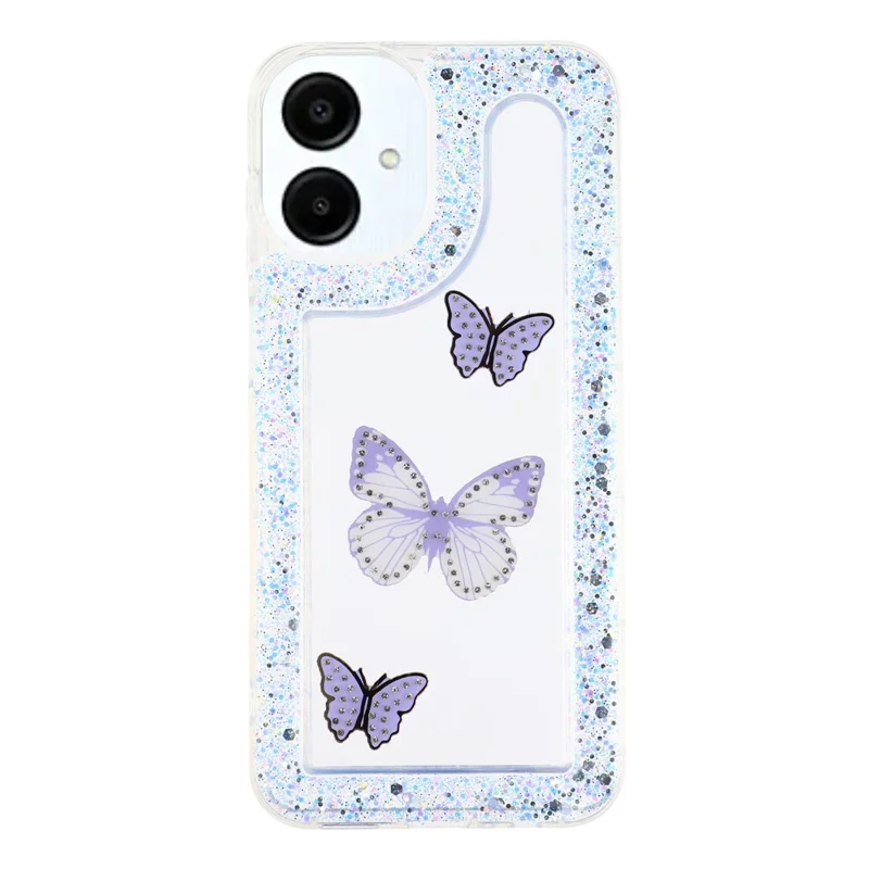 Étui 4G Samsung Galaxy A05 DIY Papillon Glitter Epoxy Soft TPU Coque Arrière - Violet