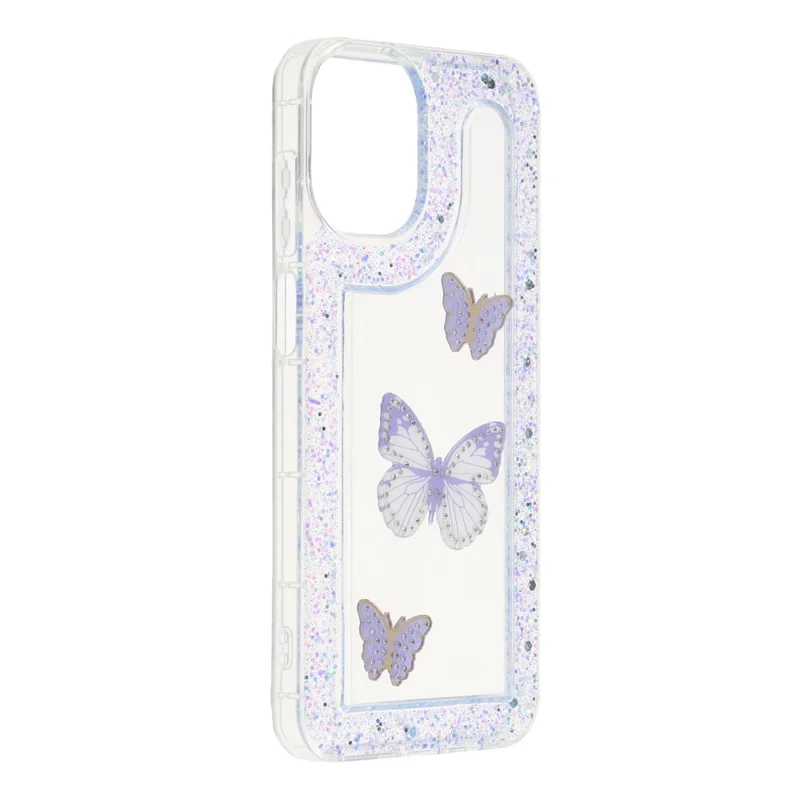 Étui 4G Samsung Galaxy A05 DIY Papillon Glitter Epoxy Soft TPU Coque Arrière - Violet