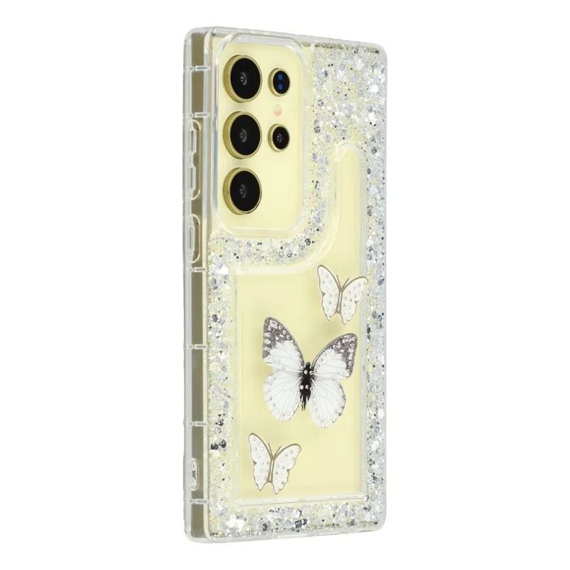 For Samsung Galaxy S23 Ultra Case DIY Butterfly Glitter Epoxy Soft TPU Phone Back Cover - White