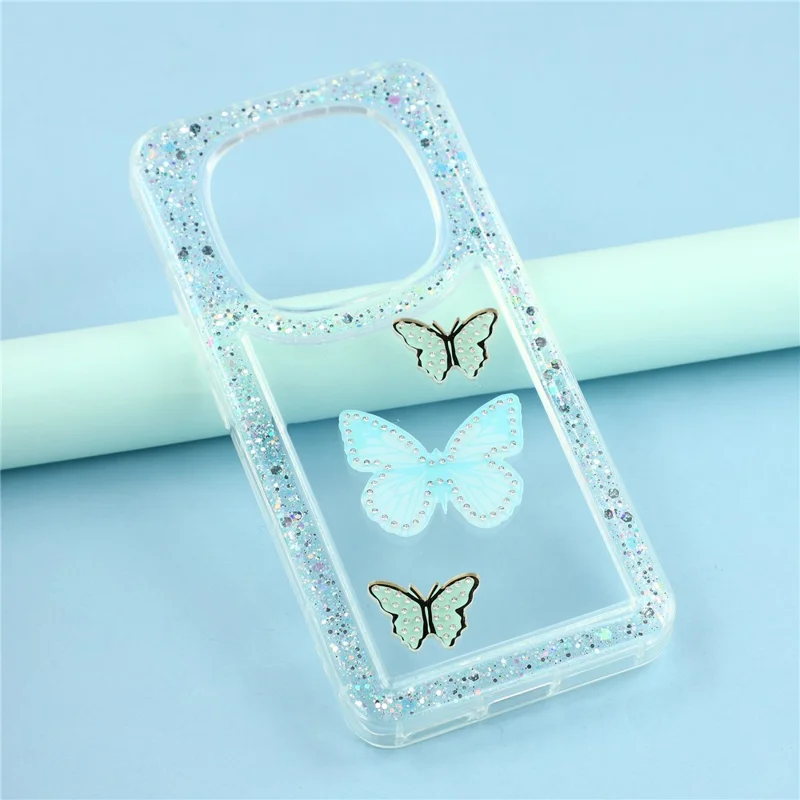 For Xiaomi Redmi Note 14 Pro 4G Case DIY Butterfly Glitter Epoxy Soft TPU Phone Back Cover - Green