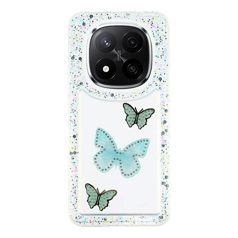 For Xiaomi Redmi Note 14 Pro+ 5G Case DIY Butterfly Glitter Epoxy Soft TPU Phone Back Cover - Green