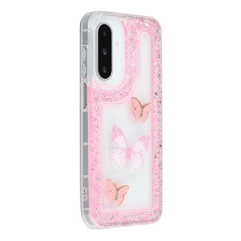 Phone Case For Samsung Galaxy A17 4G / 5G / A26 5G DIY Butterfly Glitter Epoxy Soft TPU Back Cover - Pink