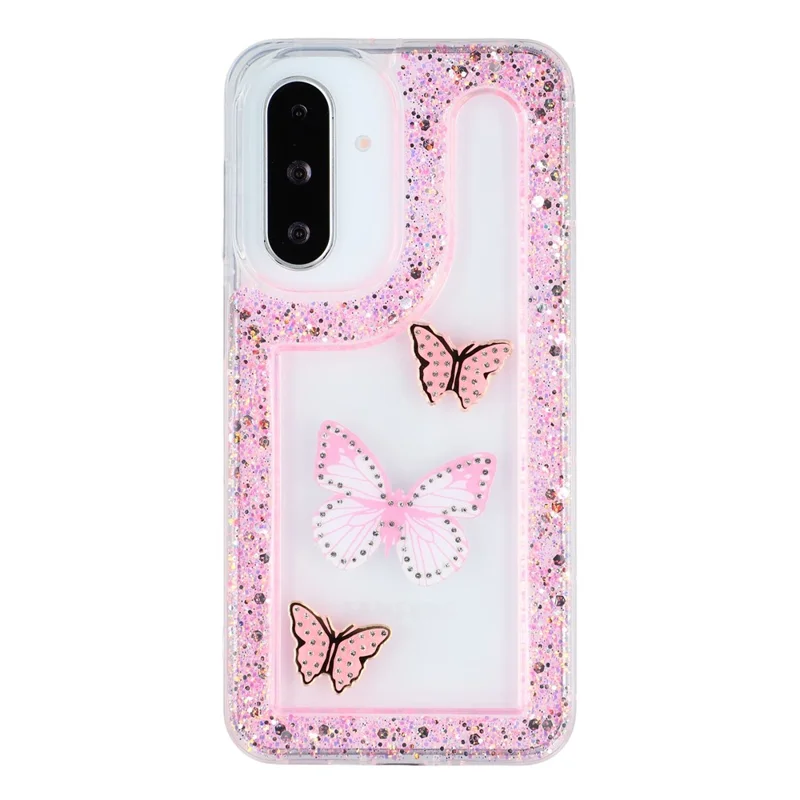 Phone Case For Samsung Galaxy A17 4G / 5G / A26 5G DIY Butterfly Glitter Epoxy Soft TPU Back Cover - Pink