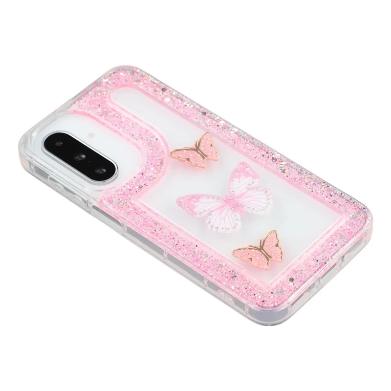 Phone Case For Samsung Galaxy A17 4G / 5G / A26 5G DIY Butterfly Glitter Epoxy Soft TPU Back Cover - Pink