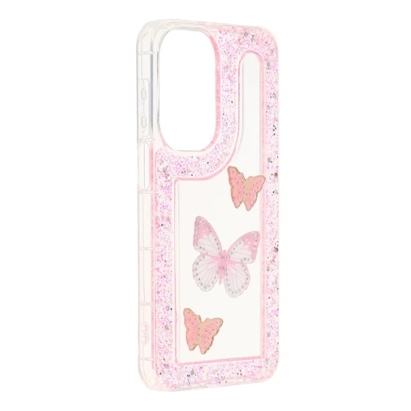 For Samsung Galaxy A16 4G / 5G Case DIY Butterfly Glitter Epoxy Soft TPU Phone Back Cover - Pink