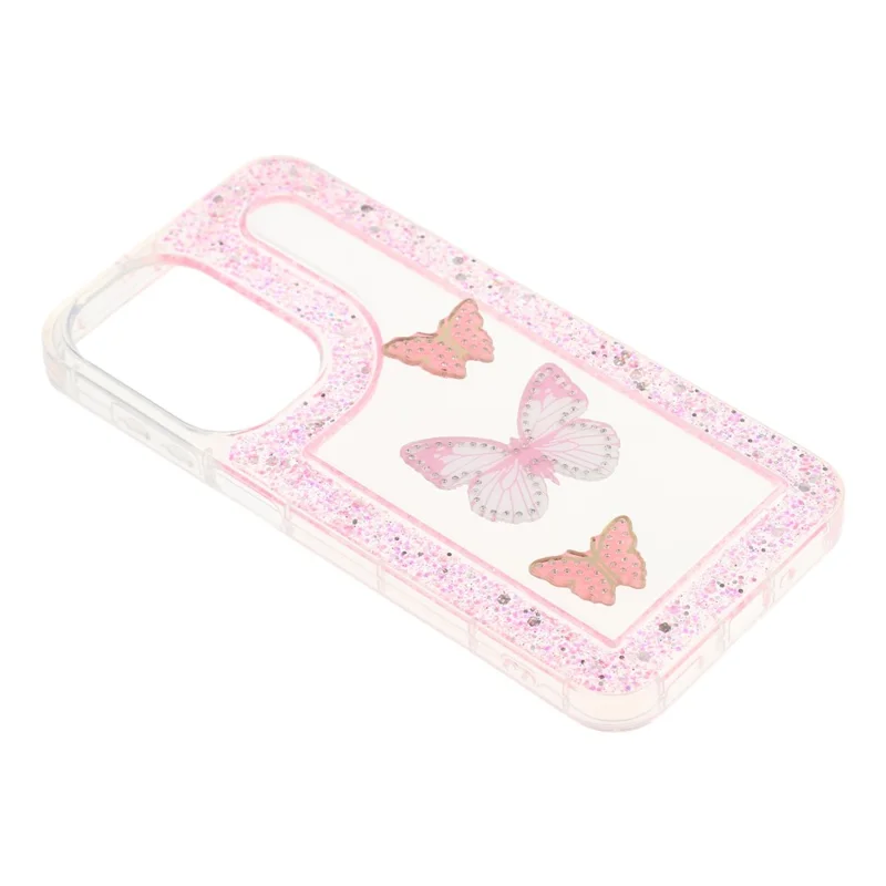 For Samsung Galaxy A16 4G / 5G Case DIY Butterfly Glitter Epoxy Soft TPU Phone Back Cover - Pink
