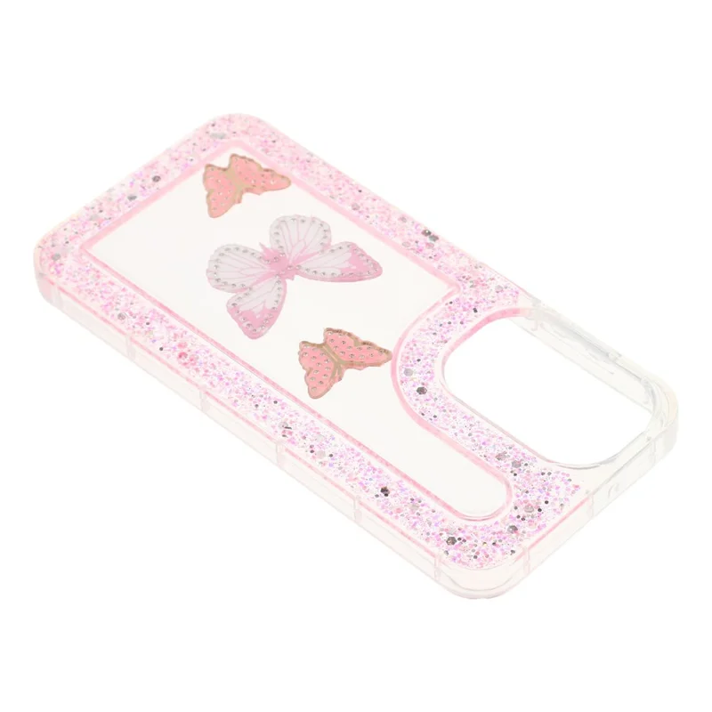 For Samsung Galaxy A16 4G / 5G Case DIY Butterfly Glitter Epoxy Soft TPU Phone Back Cover - Pink