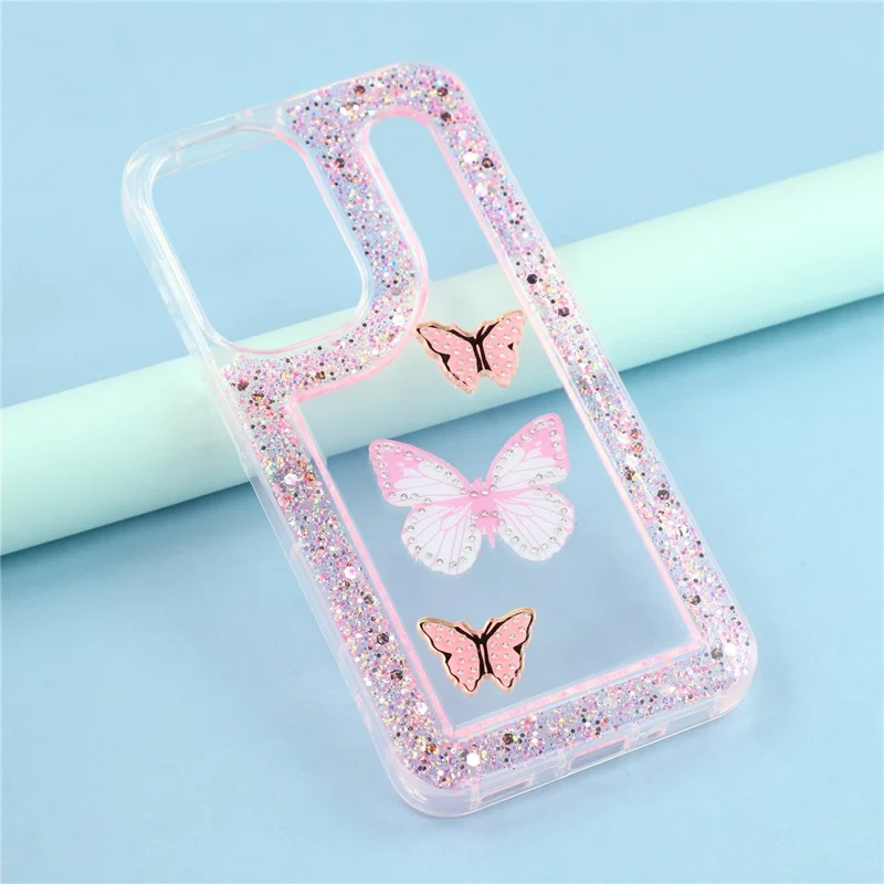 For Samsung Galaxy A16 4G / 5G Case DIY Butterfly Glitter Epoxy Soft TPU Phone Back Cover - Pink