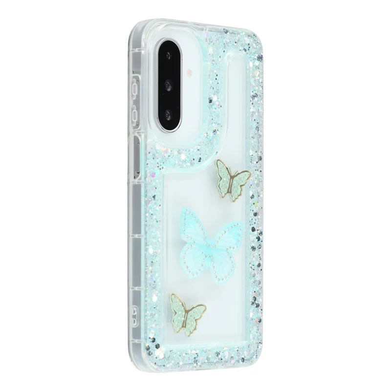 For Samsung Galaxy A36 5G / A56 5G Case DIY Butterfly Glitter Epoxy Soft TPU Phone Back Cover - Green