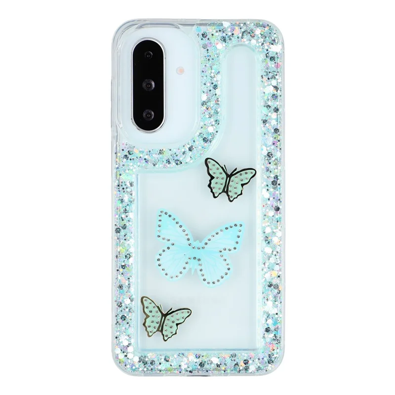 For Samsung Galaxy A36 5G / A56 5G Case DIY Butterfly Glitter Epoxy Soft TPU Phone Back Cover - Green